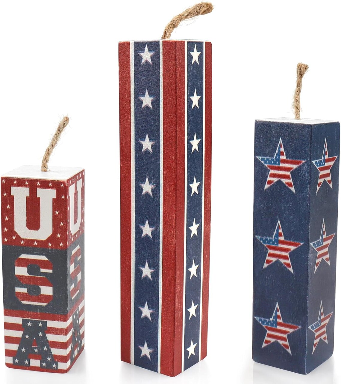 3PCS Patriotic Firework Tiered Tray Sign,4th of July Wooden Table Decoration